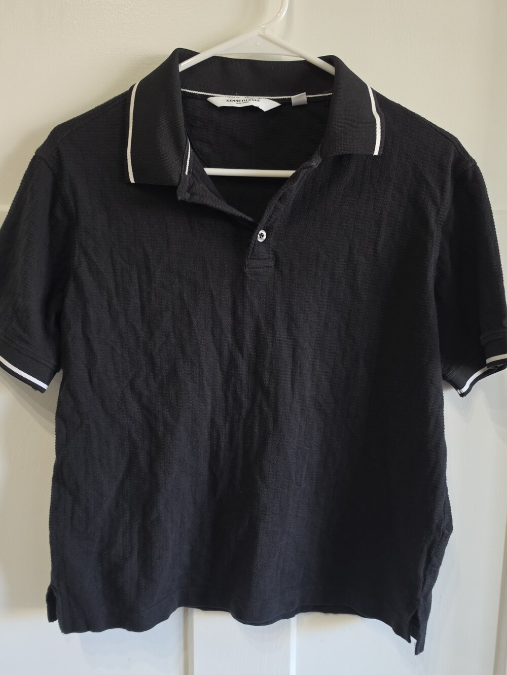 Kenneth Cole New York Men's Black Polo Shirt Size S Cotton Textured Tipped Trim
